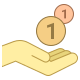 Icon of a hand holding two coins, symbolizing receiving payment or cash.