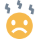 A yellow face emoji with a frowning expression and dark lines above the head, indicating stress or worry.