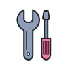  A wrench and screwdriver crossed over each other, representing repair, maintenance, or technical work.