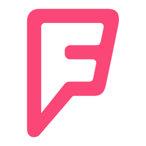 A bright pink logo with a stylized 'F', representing the Foursquare brand.