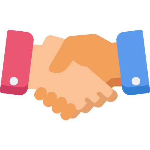 A colorful vector illustration of a handshake between two hands, symbolizing agreement, partnership, or business collaboration.