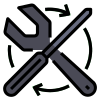  black and white icon showing a wrench and screwdriver crossed in an 'X' shape, representing repairs, maintenance, or service.