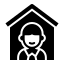 A black silhouette of a house with slanted boarded windows, symbolizing an abandoned or vacant property.