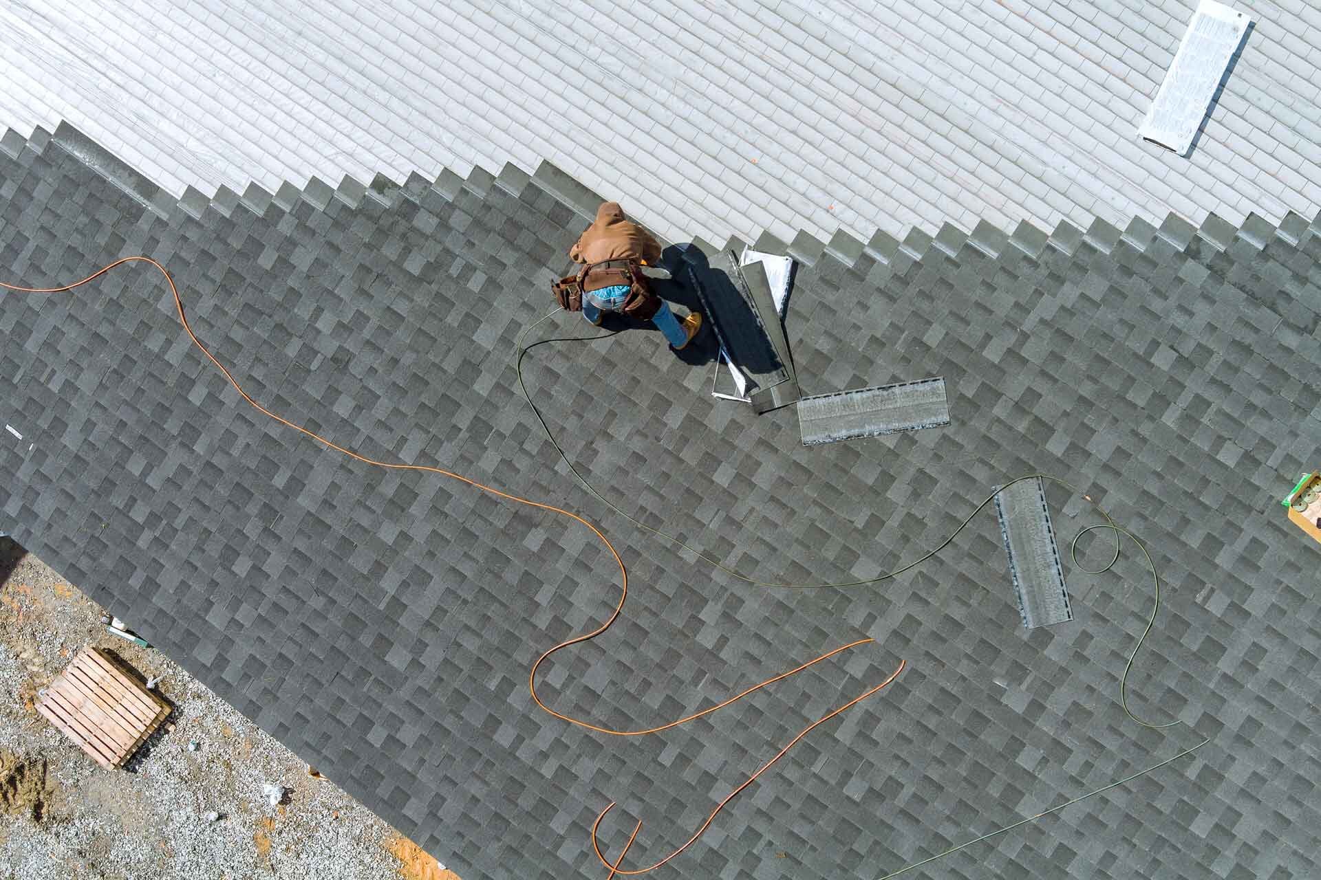 aerial shot of roofer