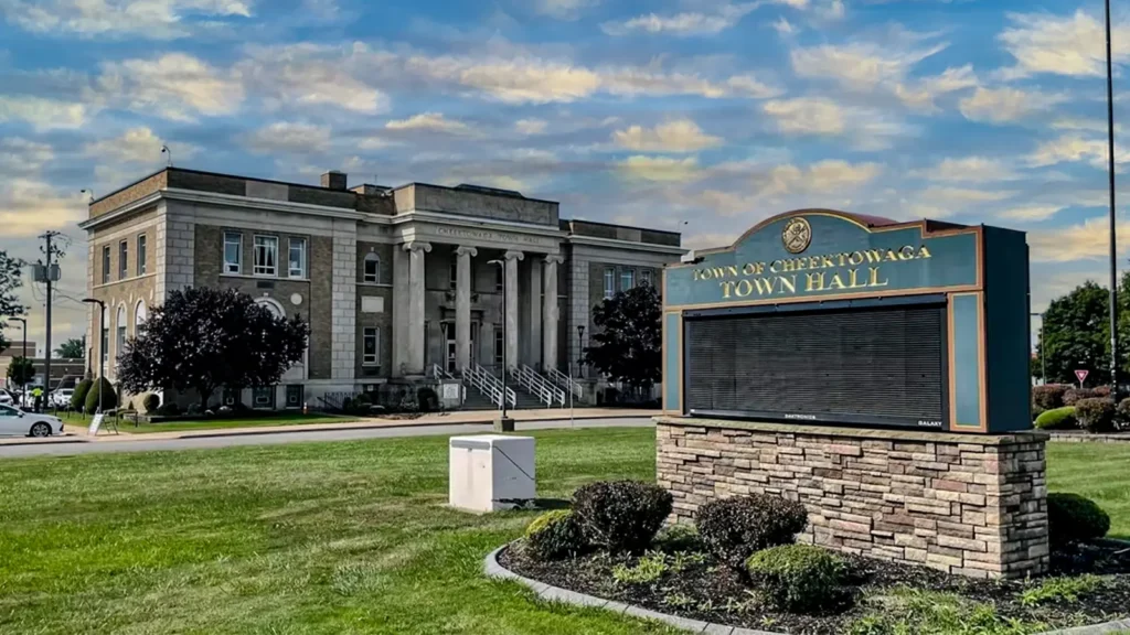 Cheektowaga Town Hall building and sign in Cheektowaga NY