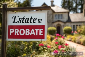 Estate in probate sign in front of a house