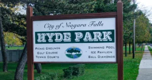 Hyde Park sign in Niagara Falls NY near neighborhoods where Queen City Buyers purchases houses
