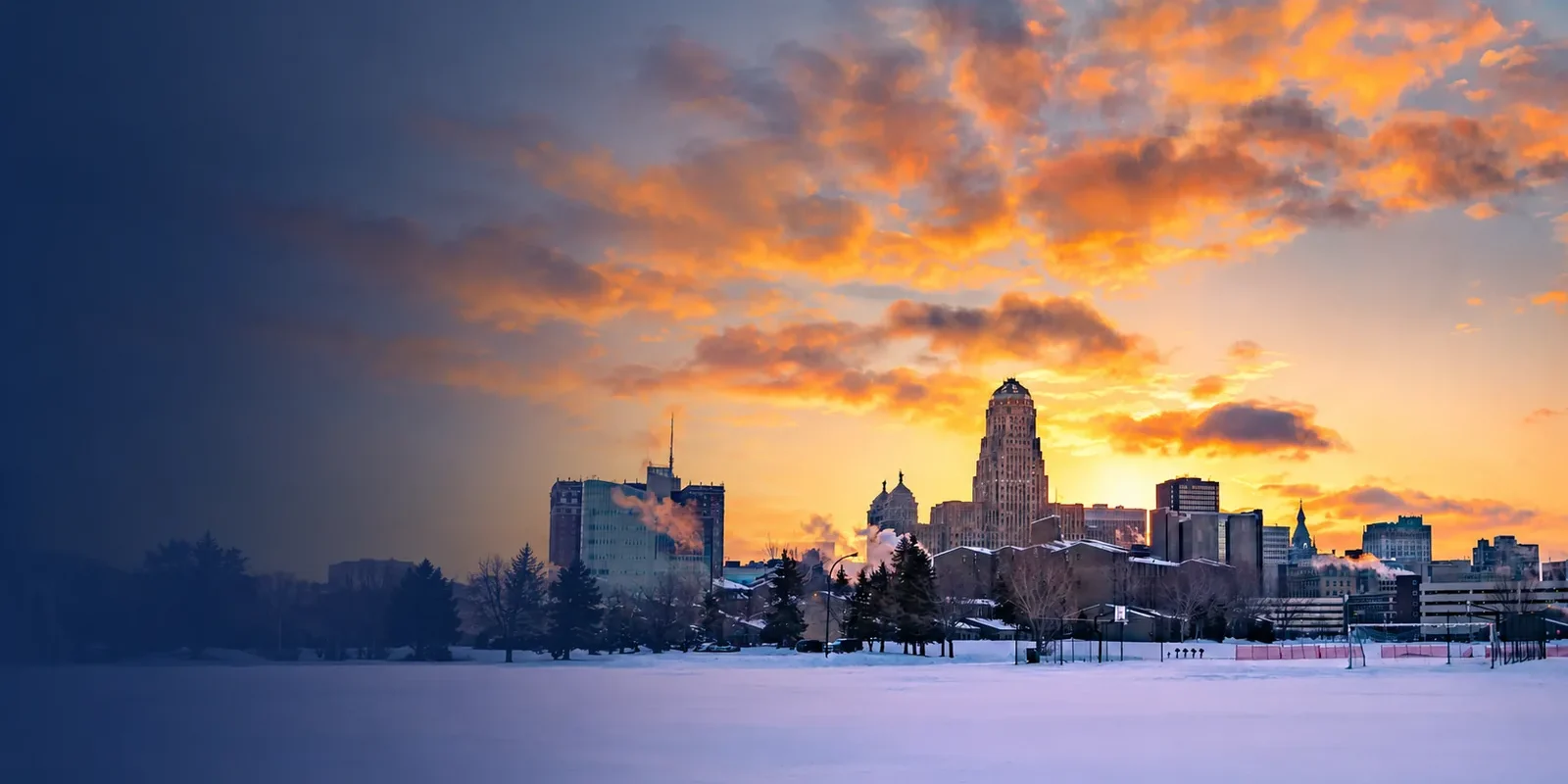 Buffalo skyline at sunset for Queen City Buyers homepage