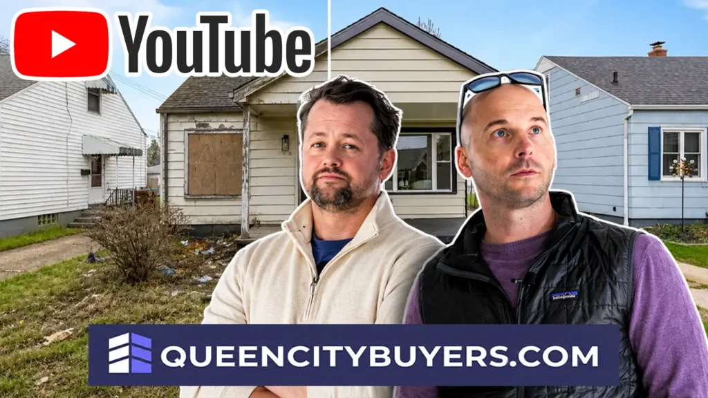 Queen City Buyers team outside a Buffalo-area house featured in a YouTube walkthrough
