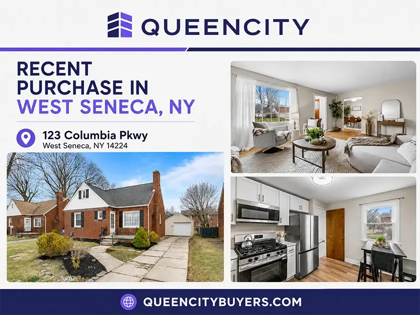 Proof graphic showing Queen City Buyers recent purchase at 123 Columbia Parkway in West Seneca, New York