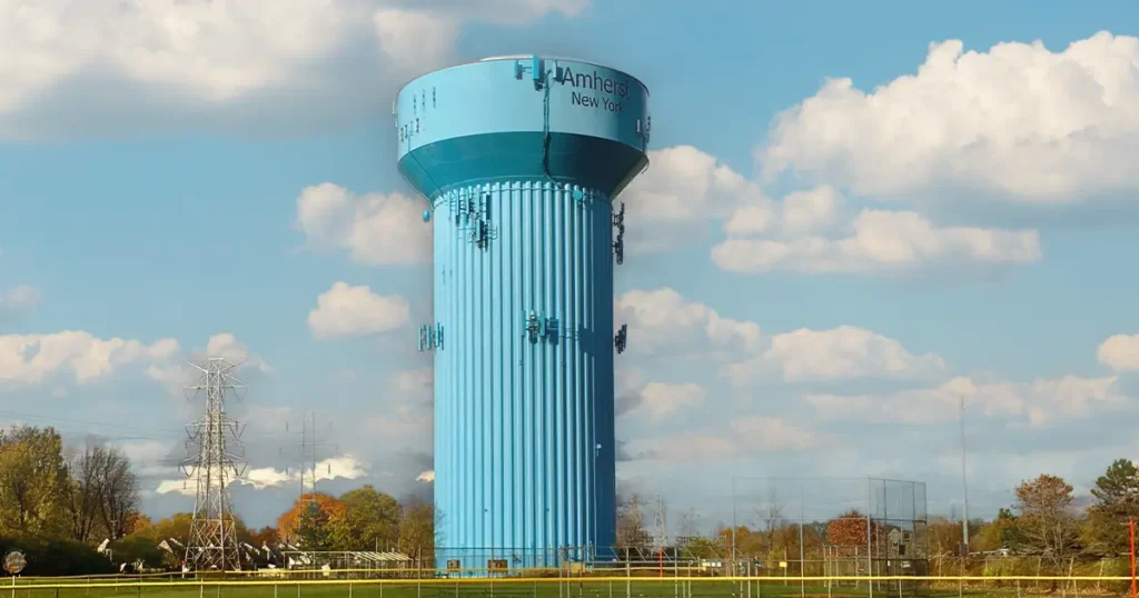 Big blue Amherst New York water tower