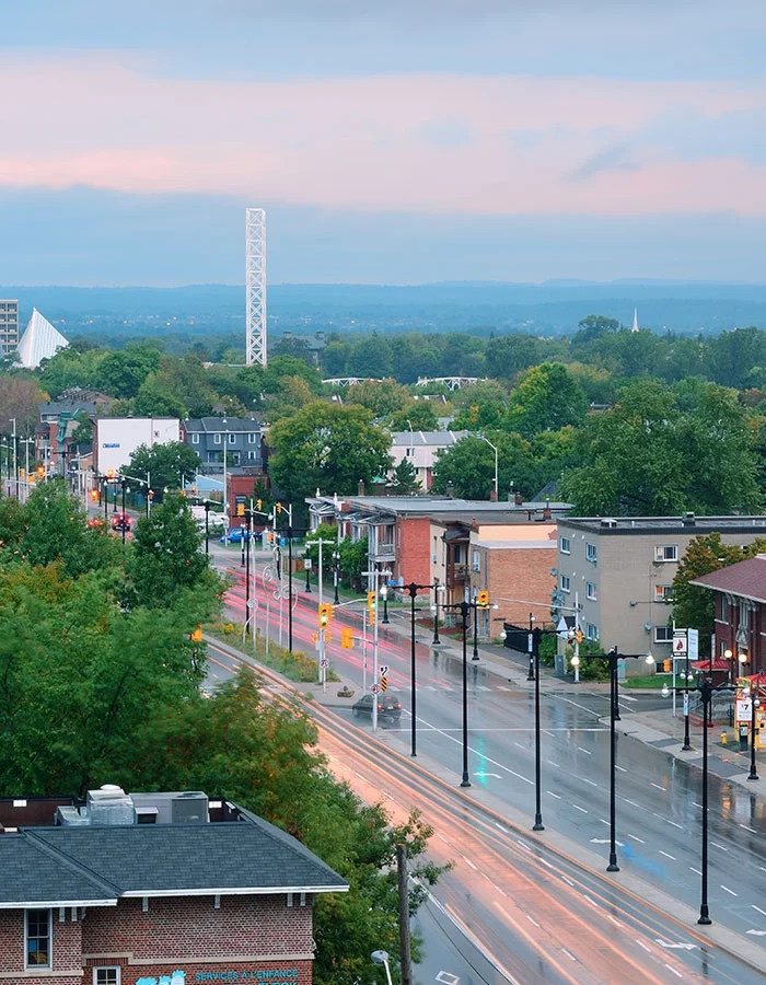 Downtown Dayton Ohio skyline and riverfront view