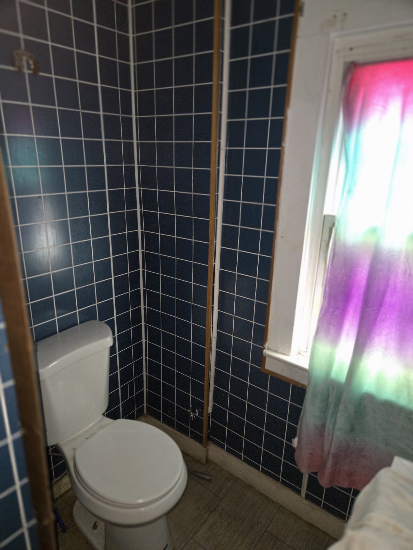 Bathroom window and wall tile at 23 North Douglas Avenue before renovation