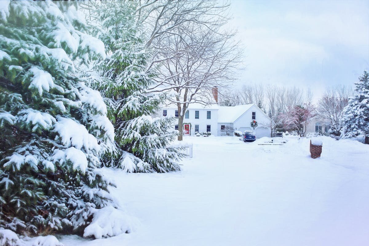 a house in the woods after it snowed