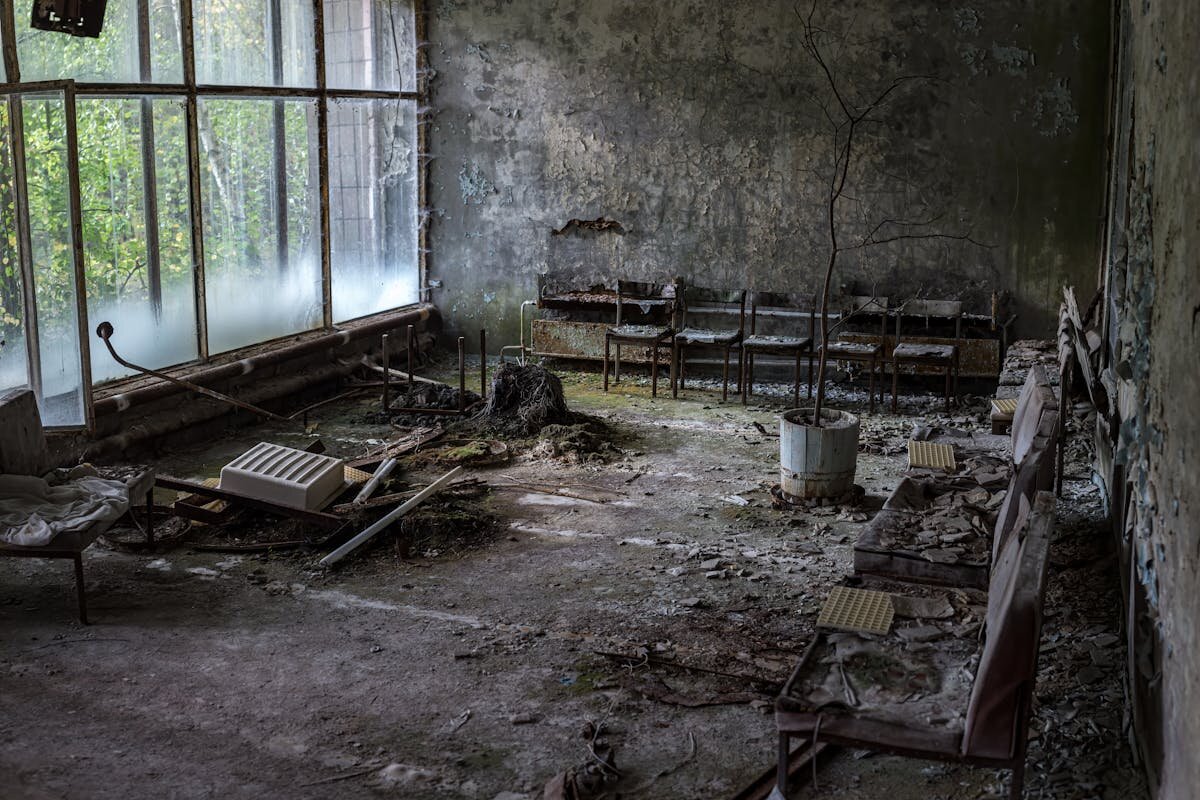 a fire-damaged room in a house that just had a fire in it