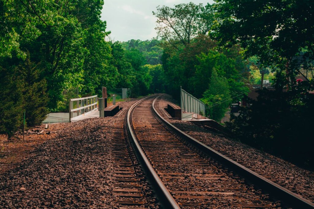 Train tracks with a bridge