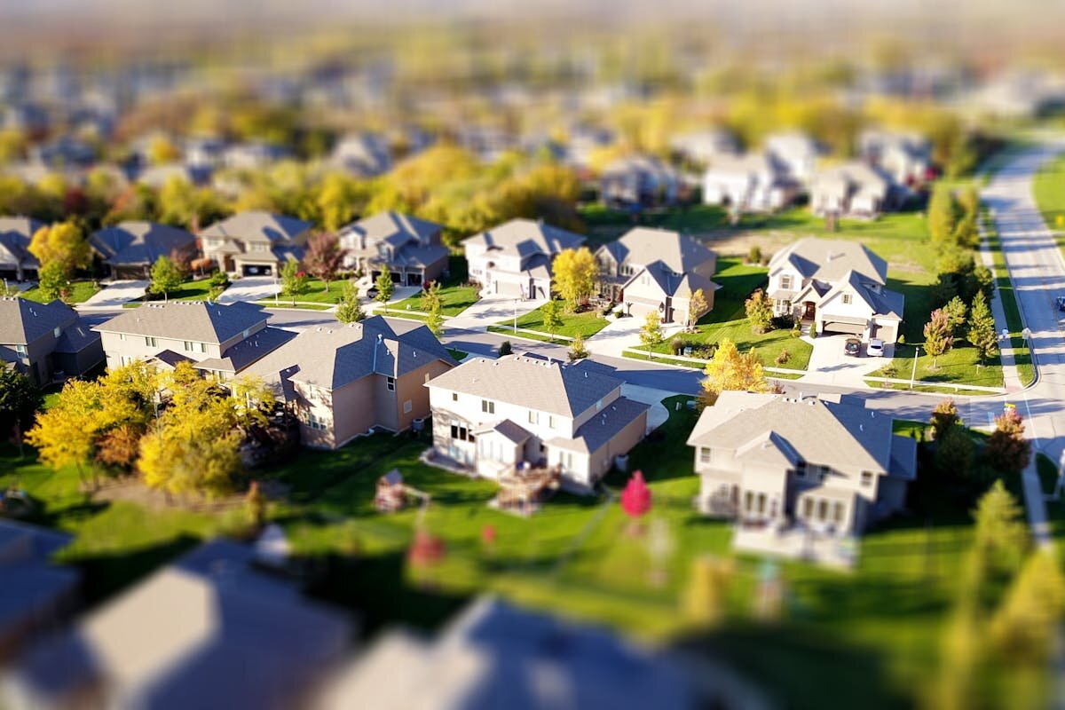 A small above view of a suburban neighborhood