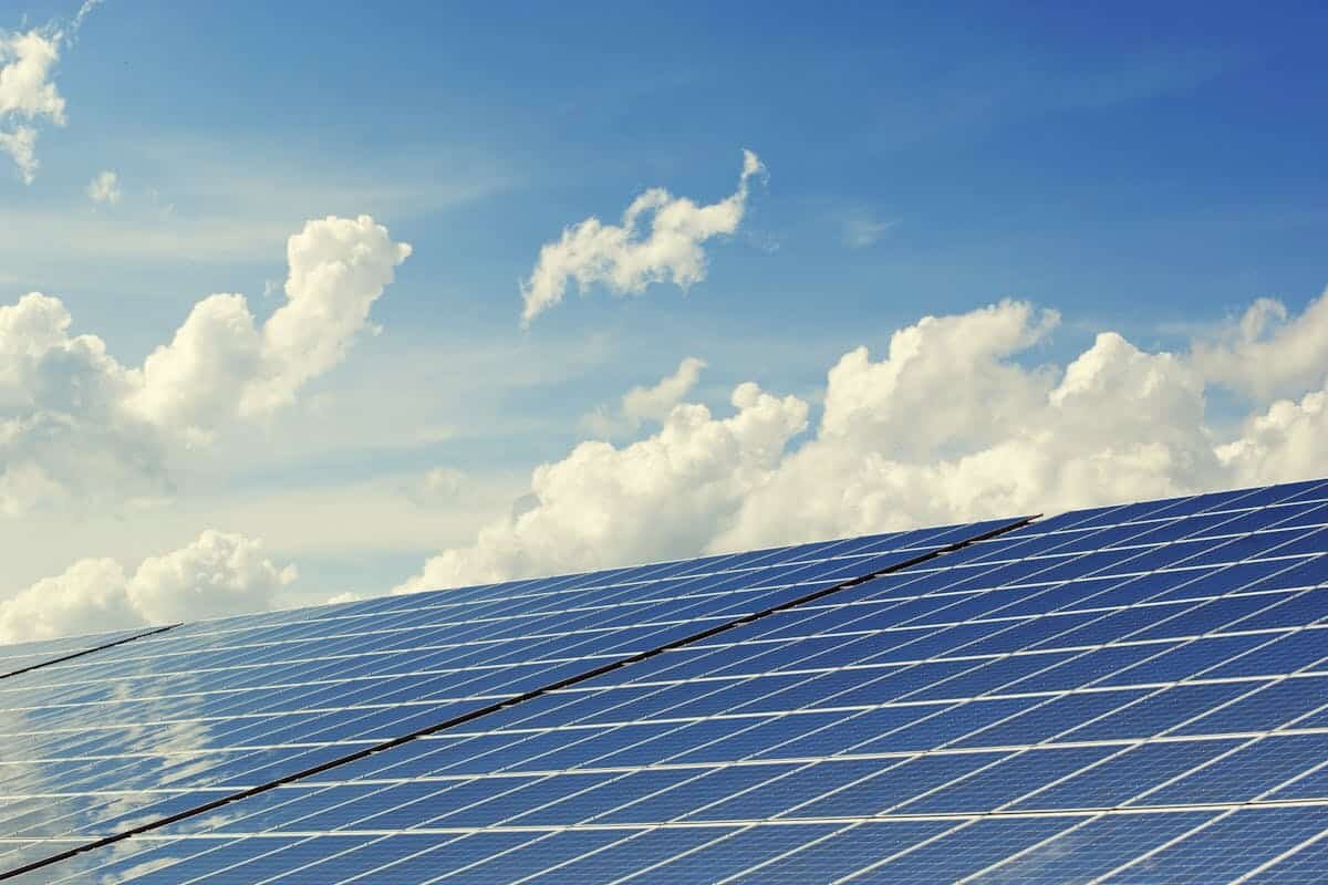 Solar panels being reflected off the sky