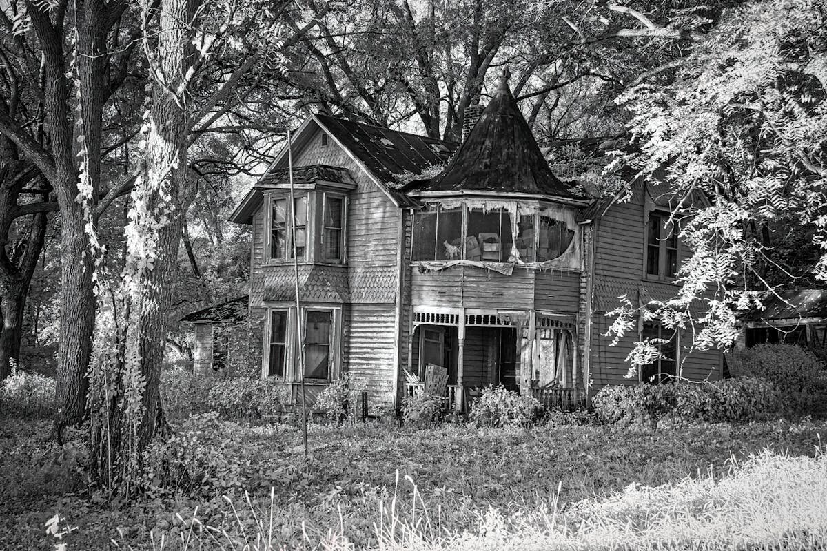 An abandoned house in the woods
