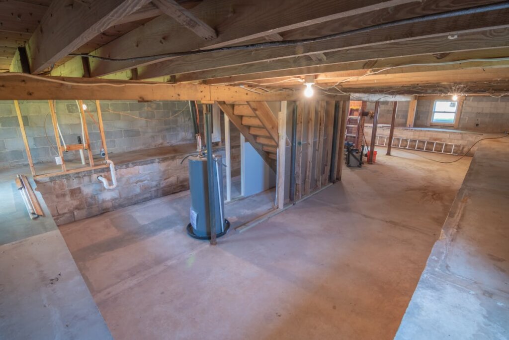A basement with a ton of concrete all around on the foundation
