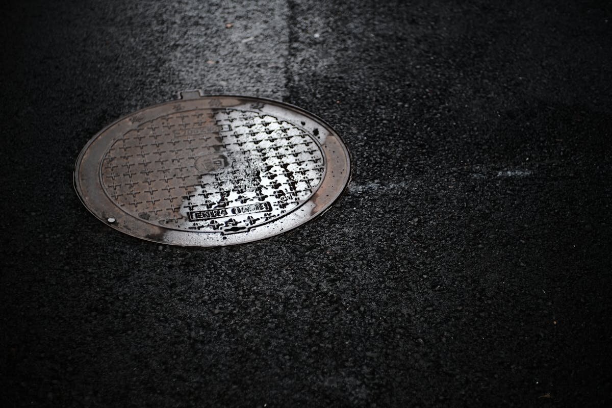 A manhole cover in the street