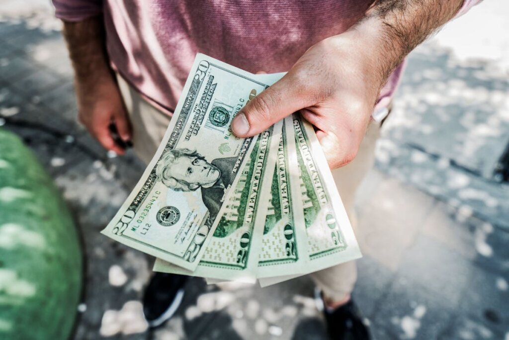 A person holding a bunch of cash in their hand