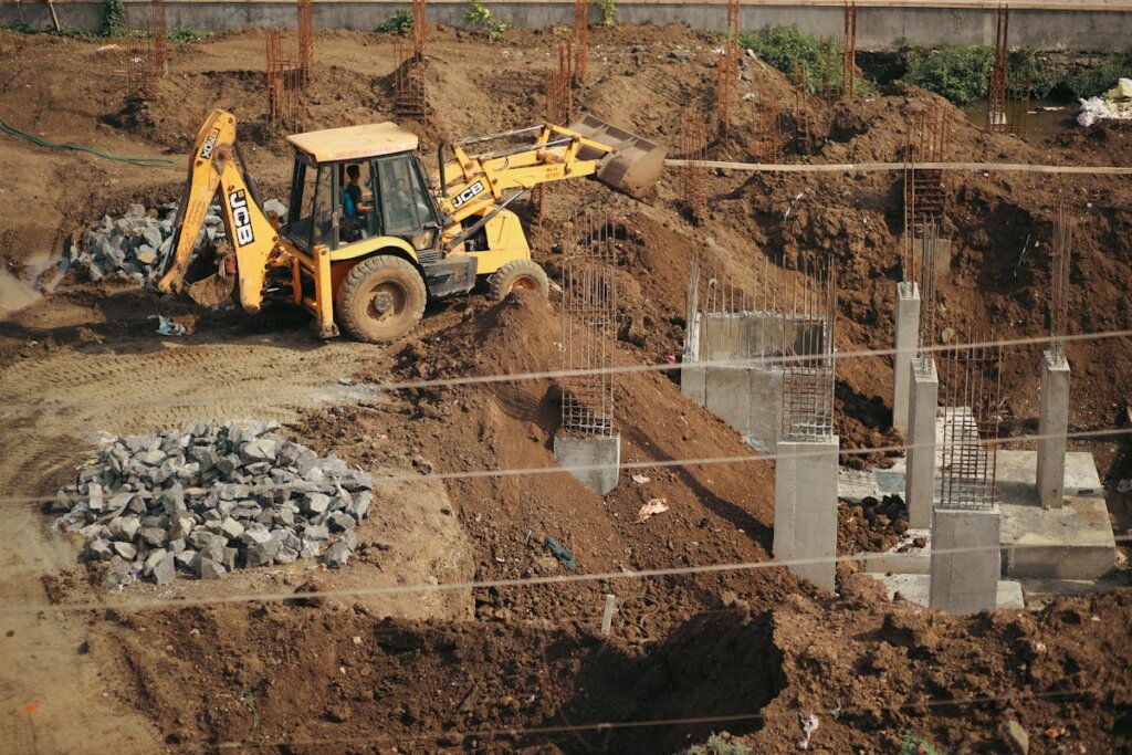 A vehicle helping create a foundation in a house