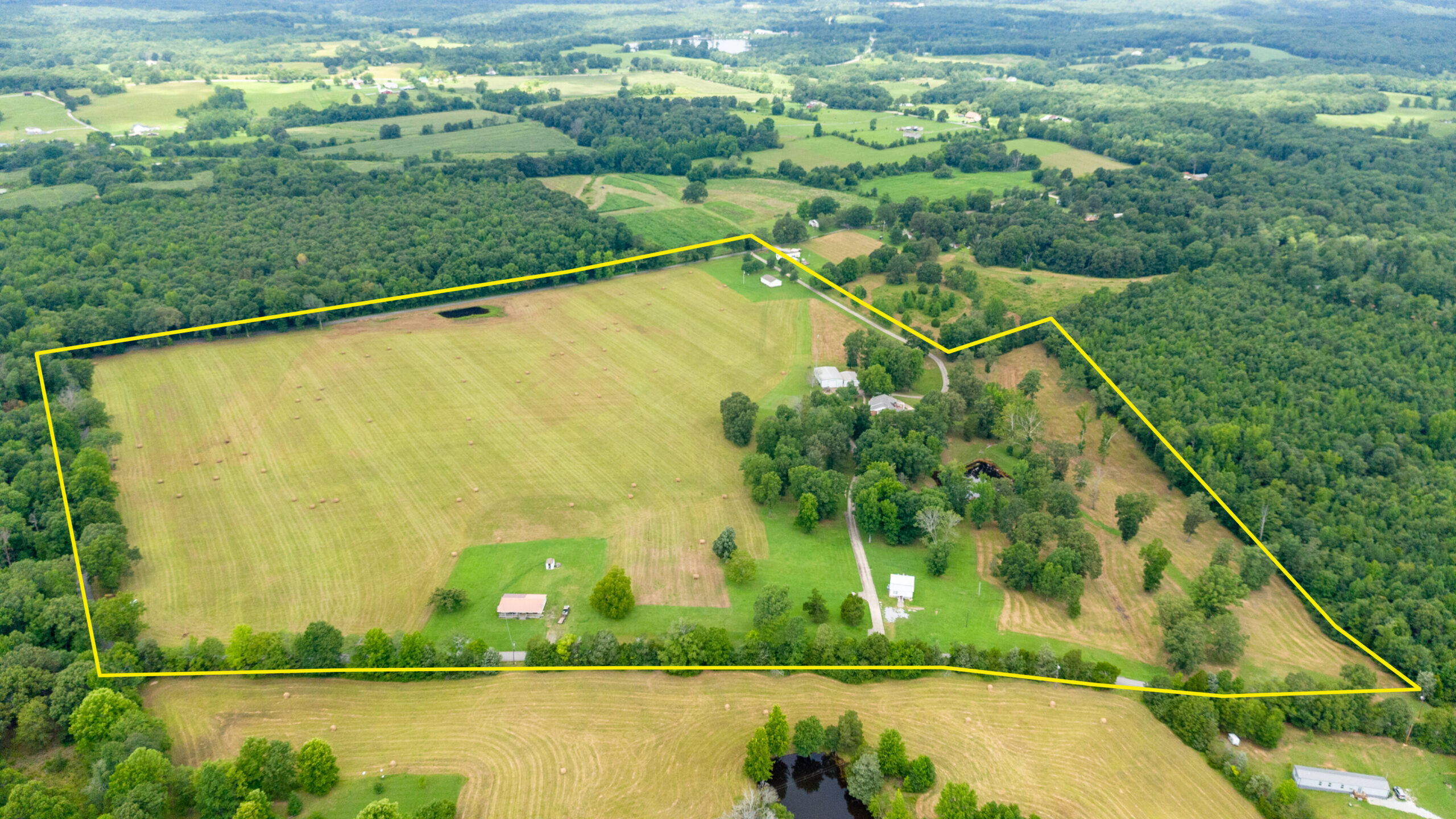 Aerial view of rural Tennessee farmland and acreage