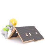 3d image of a construction worker working on a roof for a roof repair project.