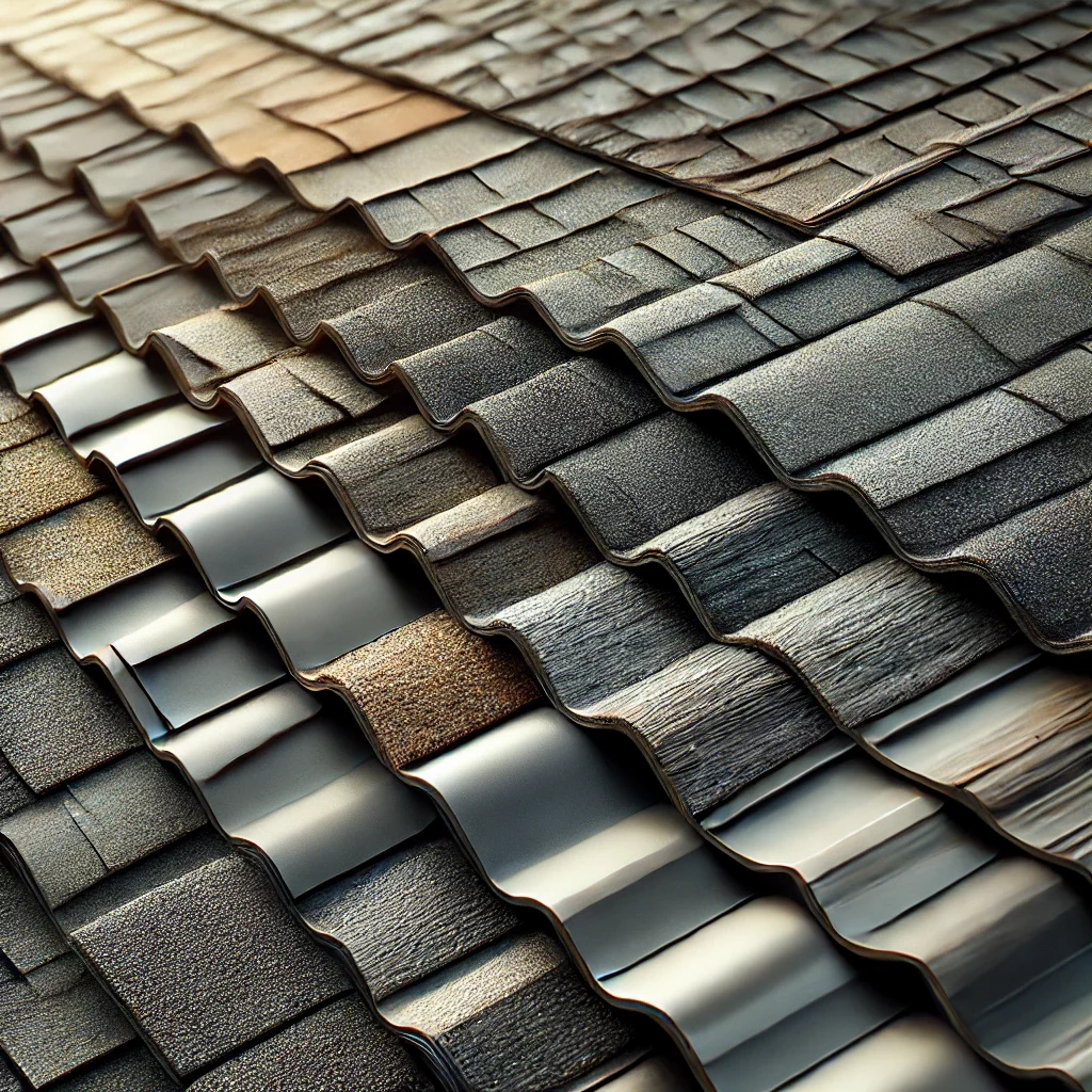 different types of roofing materials side by side