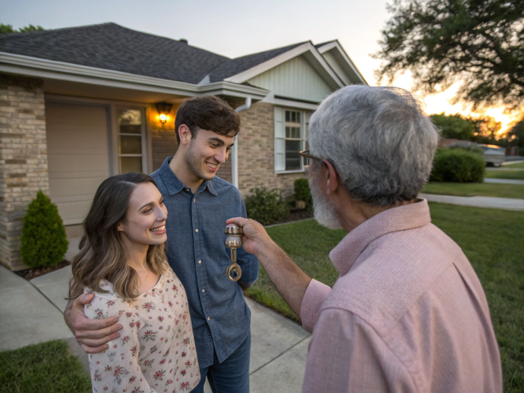 Young couple inheriting home from aging parents in Texas