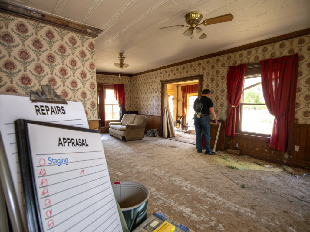 Family member preparing inherited Texas home for sale with repairs and staging