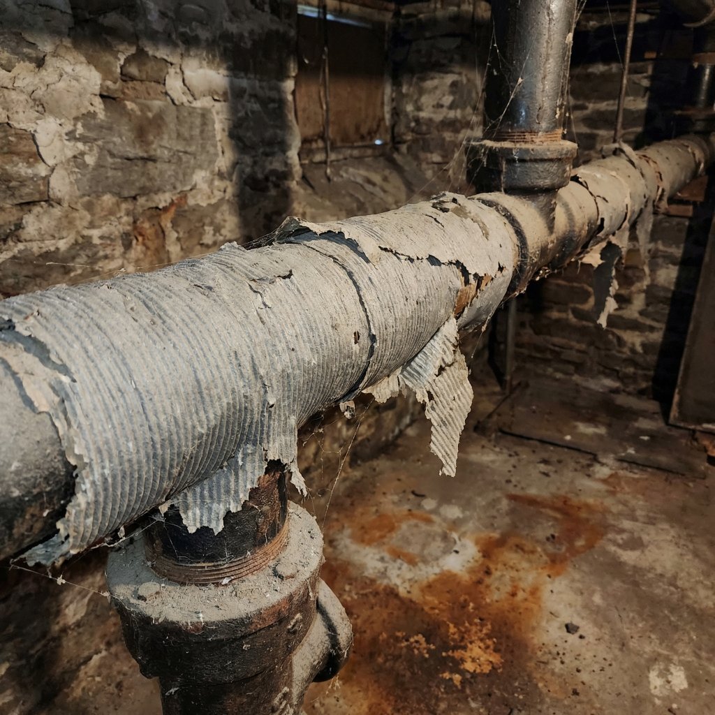 Asbestos pipe insulation wrap Buffalo NY basement identification