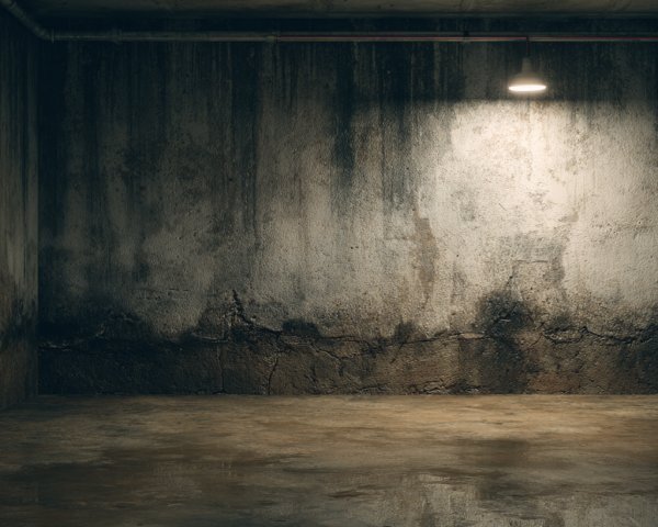 Wet basement walls with water intrusion damage in a Western New York home