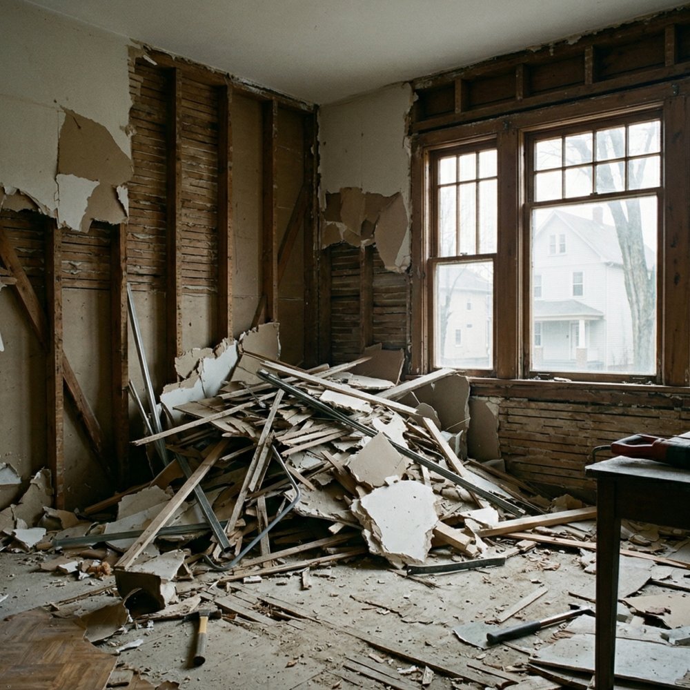 Buffalo NY home renovation debris removal drywall lumber scraps interior