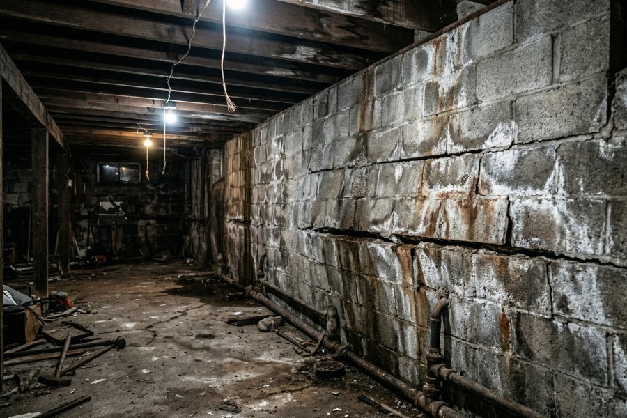 Foundation cracks in a Buffalo NY home basement wall