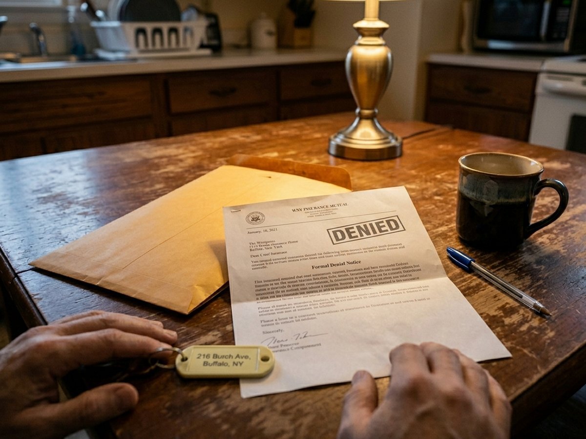 Insurance non-renewal notice letter on kitchen table — Buffalo NY homeowner policy canceled