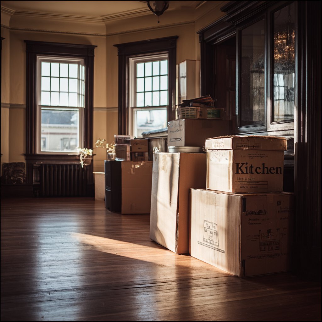 Moving boxes in Buffalo NY home ready for relocation fast house sale