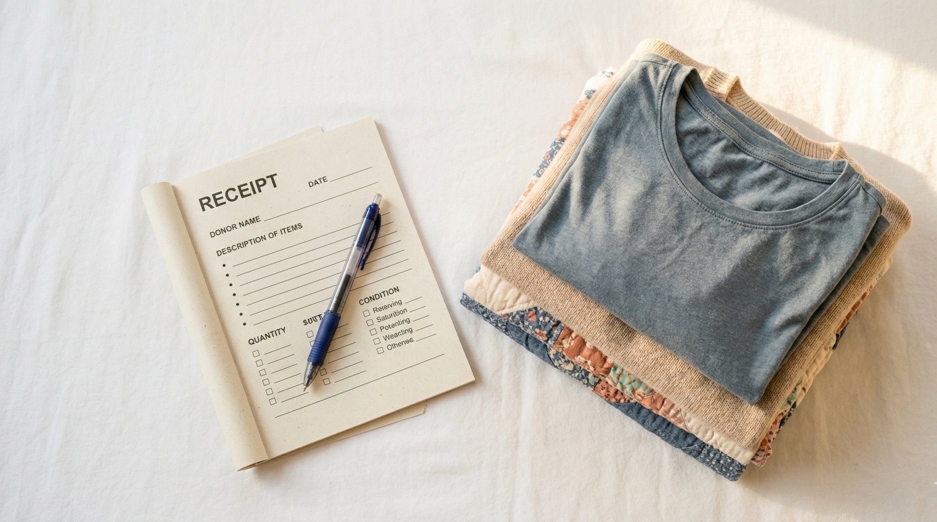 Donation receipt and pen for tax deductible charitable donation Buffalo NY