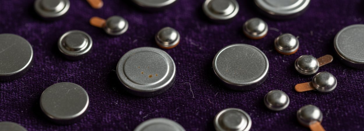 Assorted button cell batteries including CR2032 coin cells, SR44 silver oxide and hearing aid batteries for disposal in Buffalo NY — contain mercury and must never go in trash, accepted at Batteries Plus Amherst