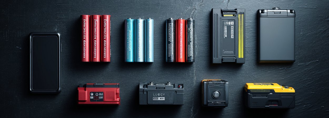 Lithium-ion batteries from phone, laptop, power tool and tablet arranged for recycling in Buffalo NY — illegal to throw in New York State trash, free drop-off at Home Depot, Lowe's, Best Buy and Staples