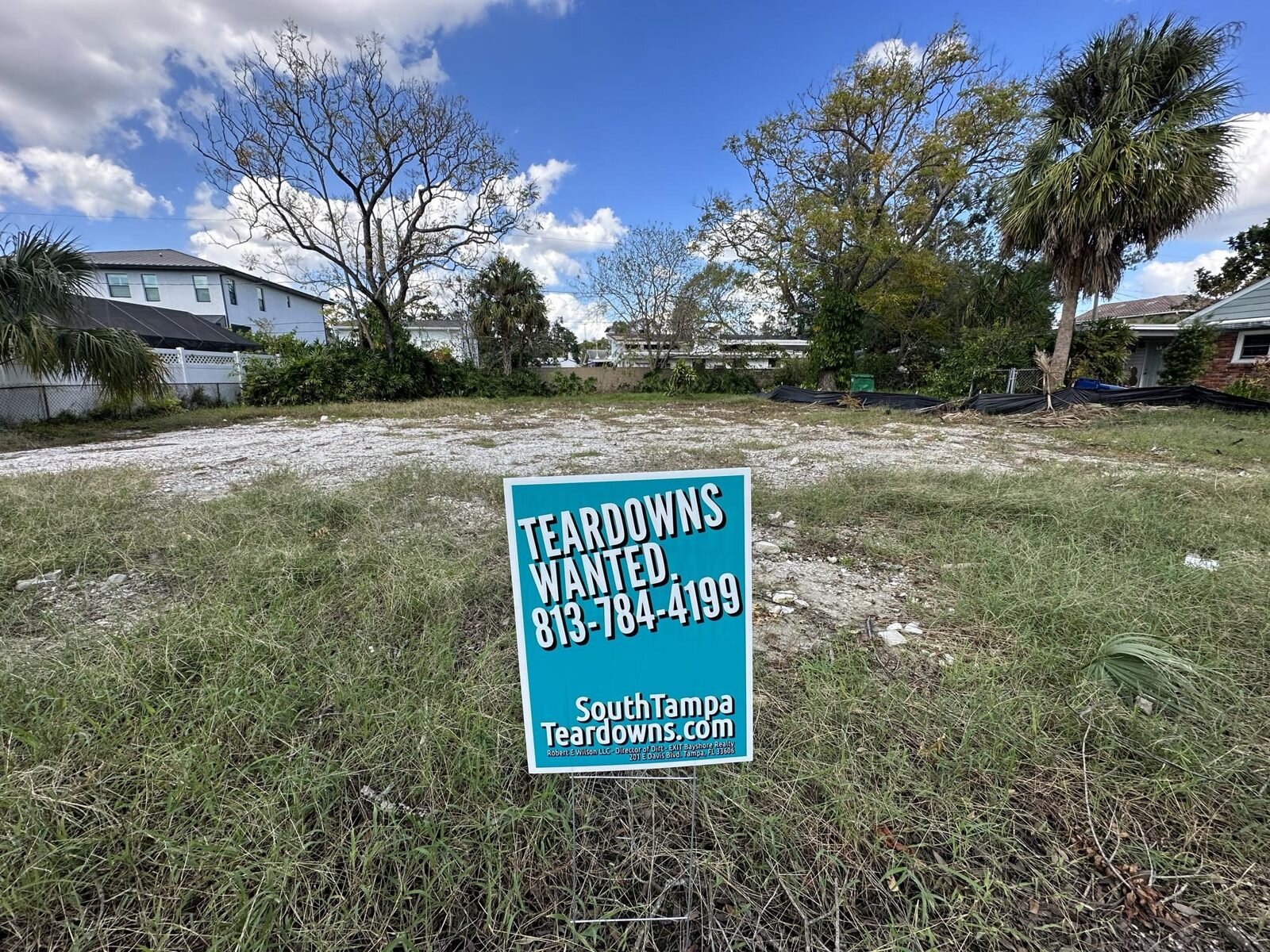 Cleared South Tampa lot with a Teardowns Wanted sign