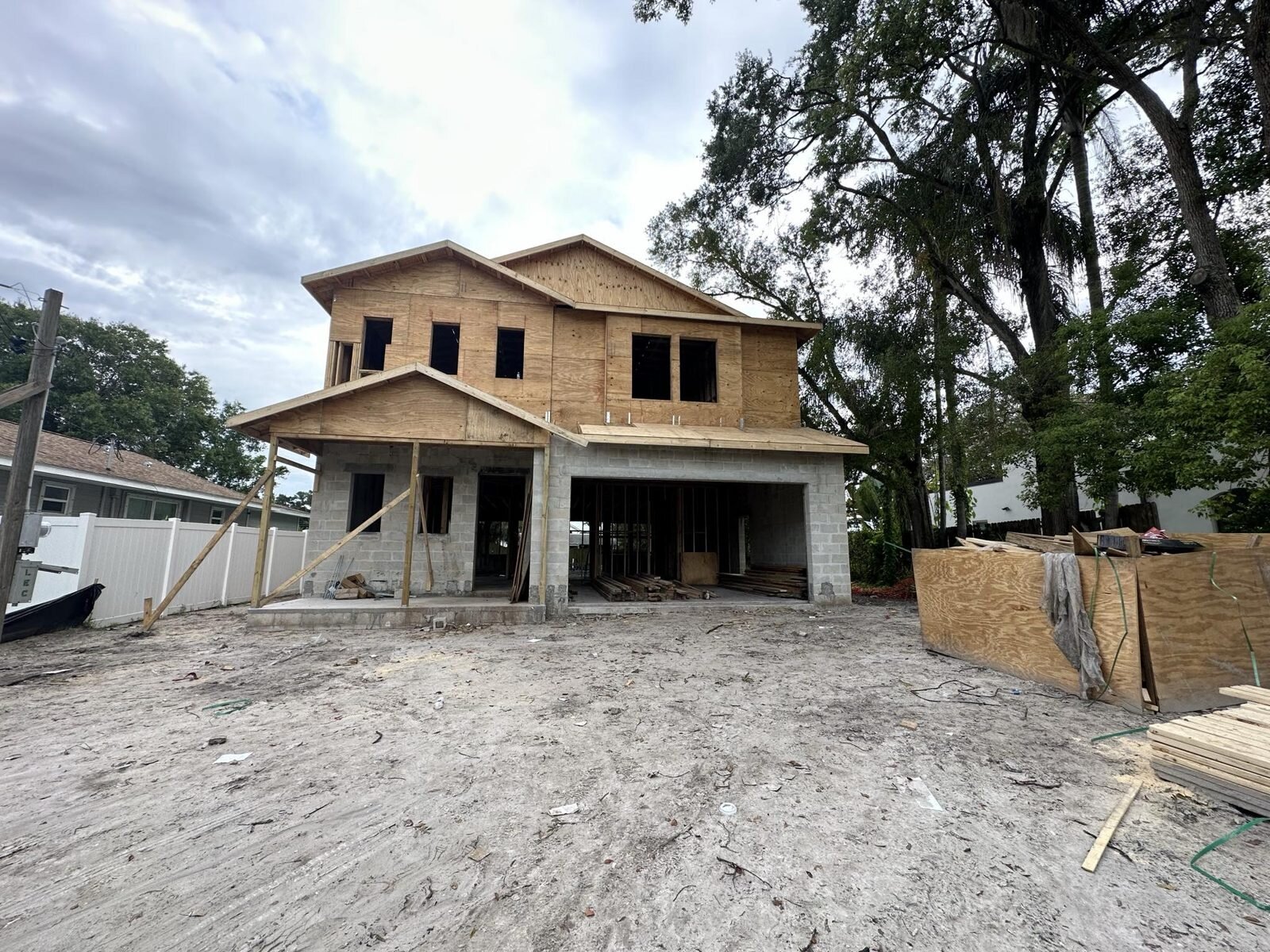 New home framing on a South Tampa teardown lot