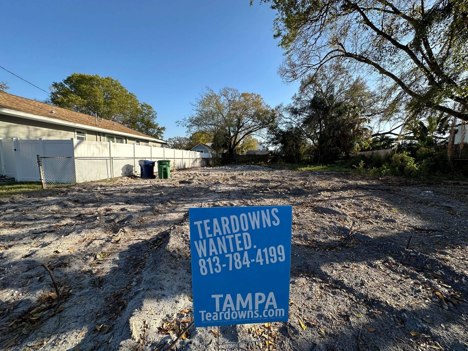 Cleared South Tampa lot with a Teardowns Wanted sign