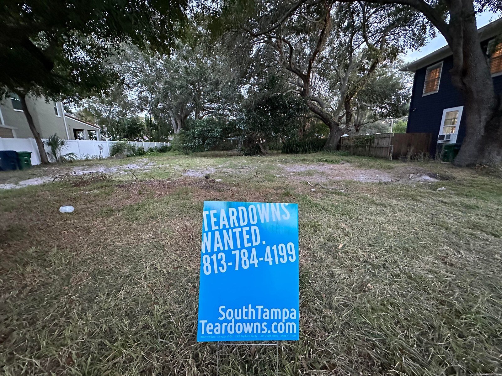 Cleared South Tampa lot with a Teardowns Wanted sign