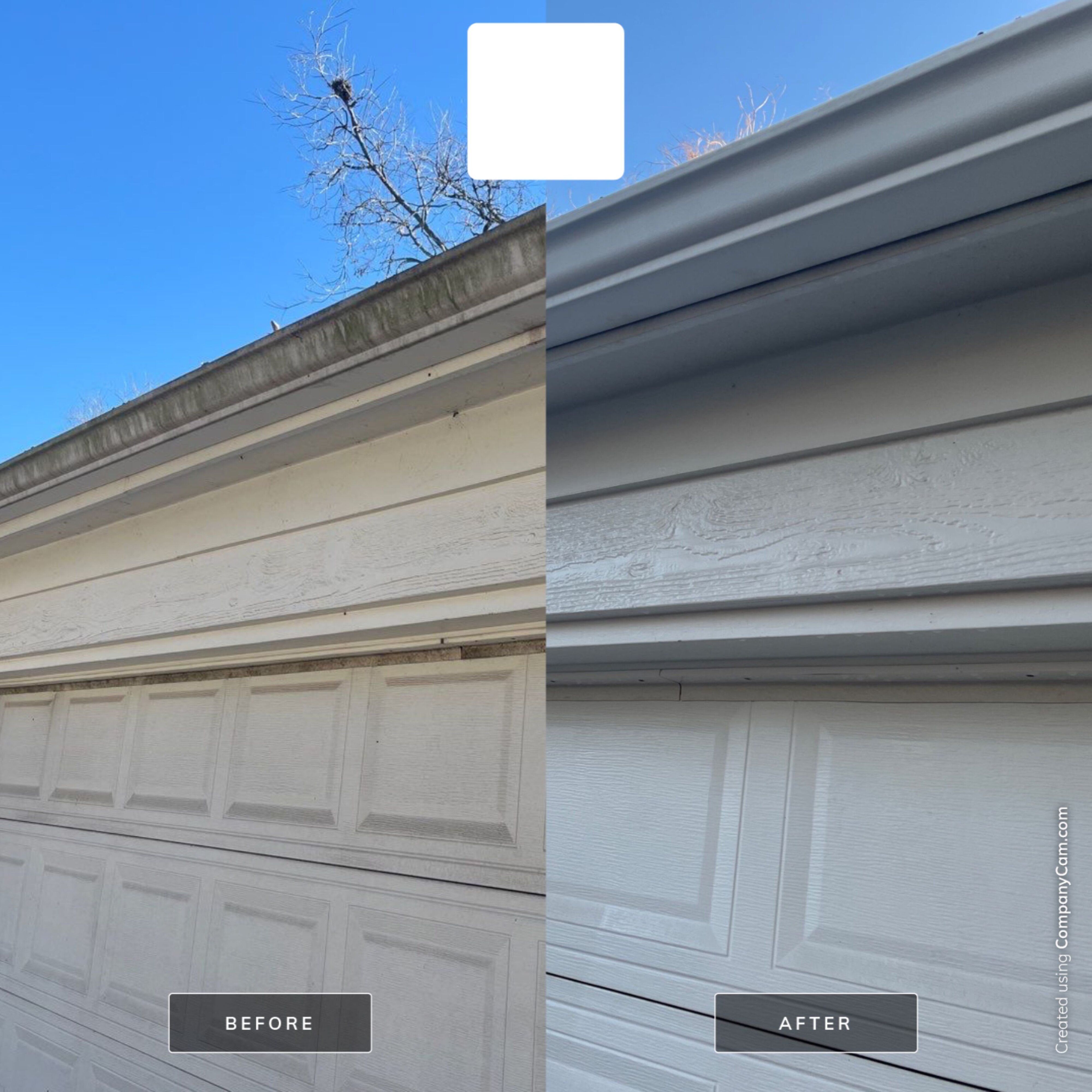 Gutter before and after cleaning on a home in The Woodlands, TX