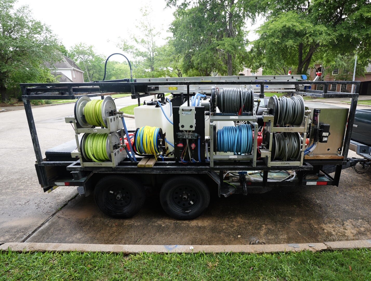 Suds Soft Wash pressure washing equipment trailer in The Woodlands, TX