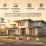 Modern Los Angeles home infographic showing 15 top ROI upgrades including solar panels, smart home features, and drought-tolerant landscaping.