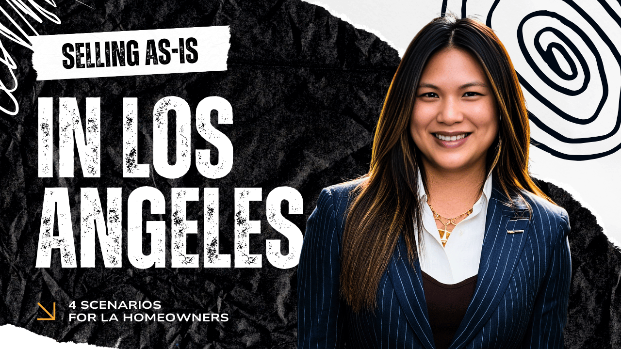 Thumbnail image with Tricia Watts, featuring bold text "Selling As-Is In Los Angeles – Learn What to Expect" and "Sell As-Is – 4 Scenarios For LA Homeowners