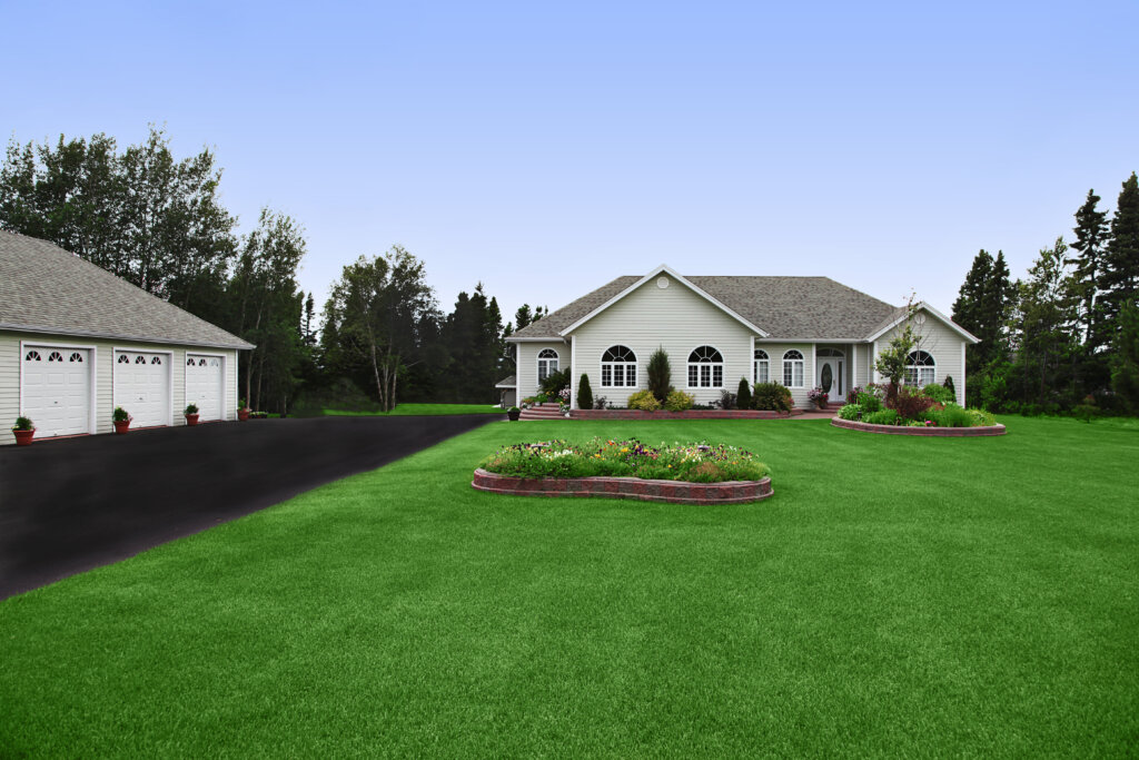 a newly constructed, modern rural home with big yard